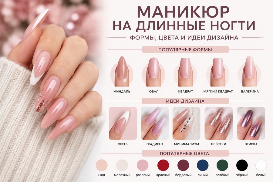Маникюр на длинные ногти